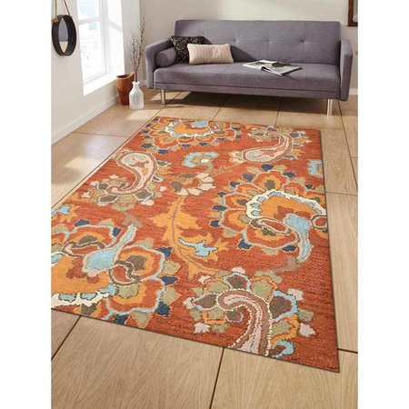 GLITZY RUGS 5 x 8 ft. Hand Tufted Wool Floral Rectangle Area RugRust UBSK00151T0028A9